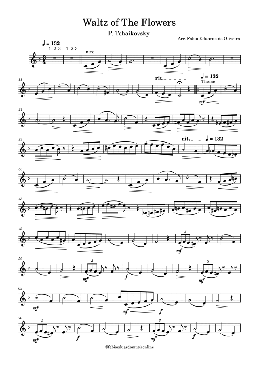 Waltz Of The Flowers (Tchaikovsky) - Easy Arrangement Flute Solo scores gallery preview page 1