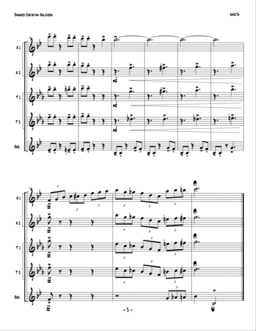 ONWARD, CHRISTIAN SOLDIERS - Jazz Saxophone Quintet (unaccompanied) Saxophone Quintet scores gallery preview page 5