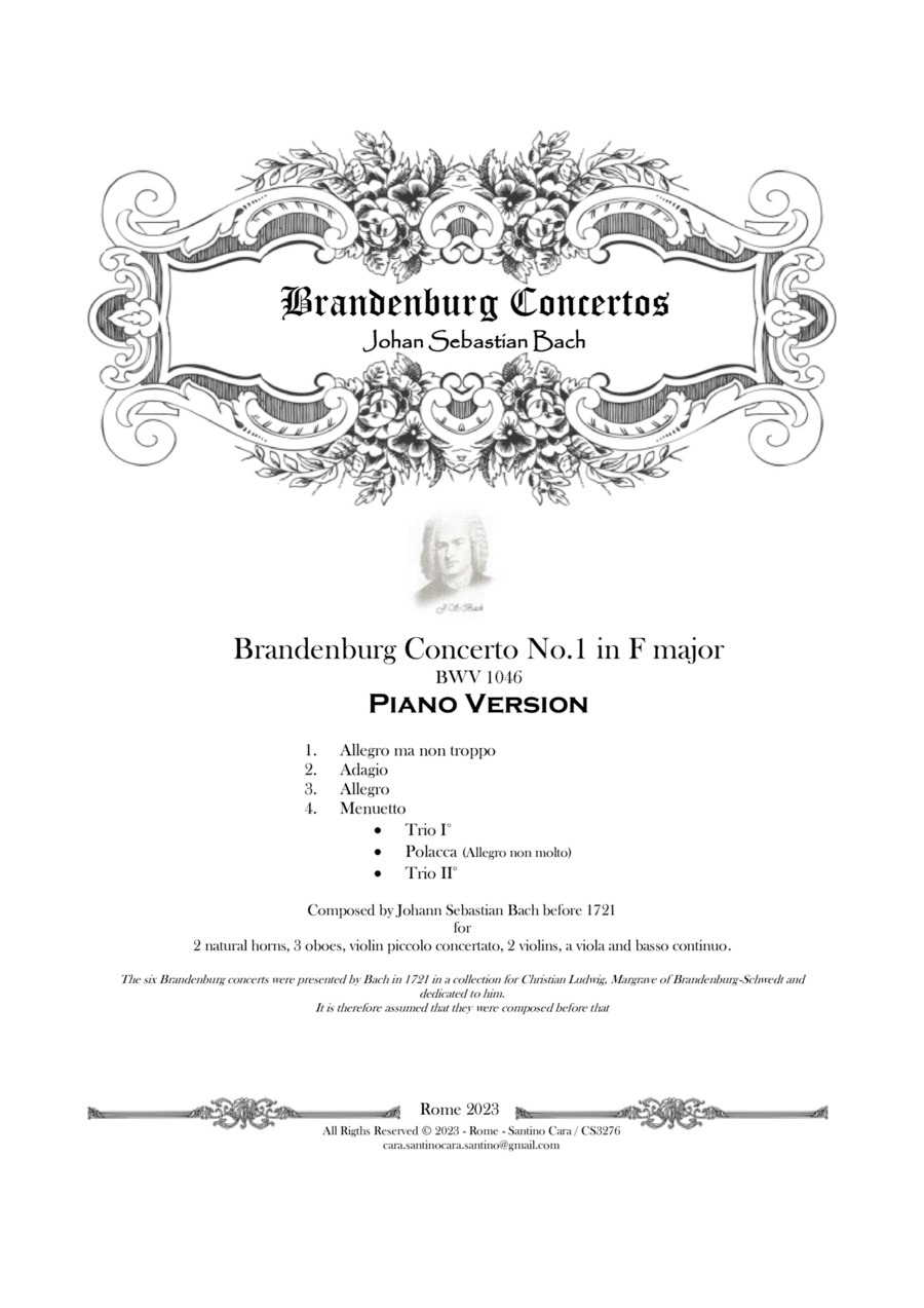 Bach - Brandenburg Concerto No.1 in F major BWV 1046 - Piano Version Piano Solo scores gallery preview page 1