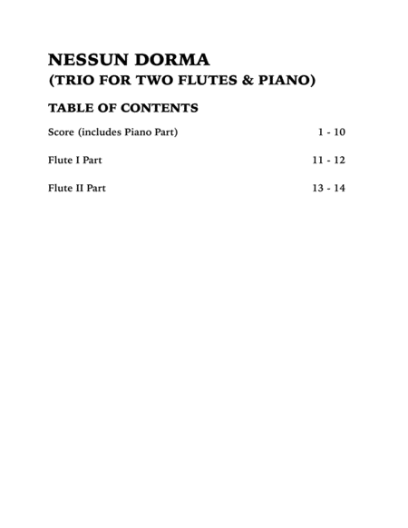 Nessun Dorma (Trio for Two Flutes and Piano) image number null