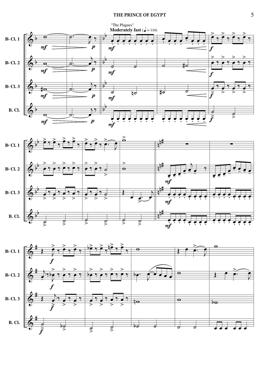 The Prince Of Egypt Clarinet Quartet scores gallery preview page 6