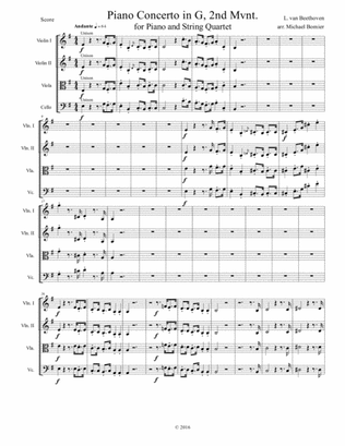 Concertos for Five Beethoven 4th Piano Concerto in G arr. for String Quartet, 2nd mvnt. Score only.