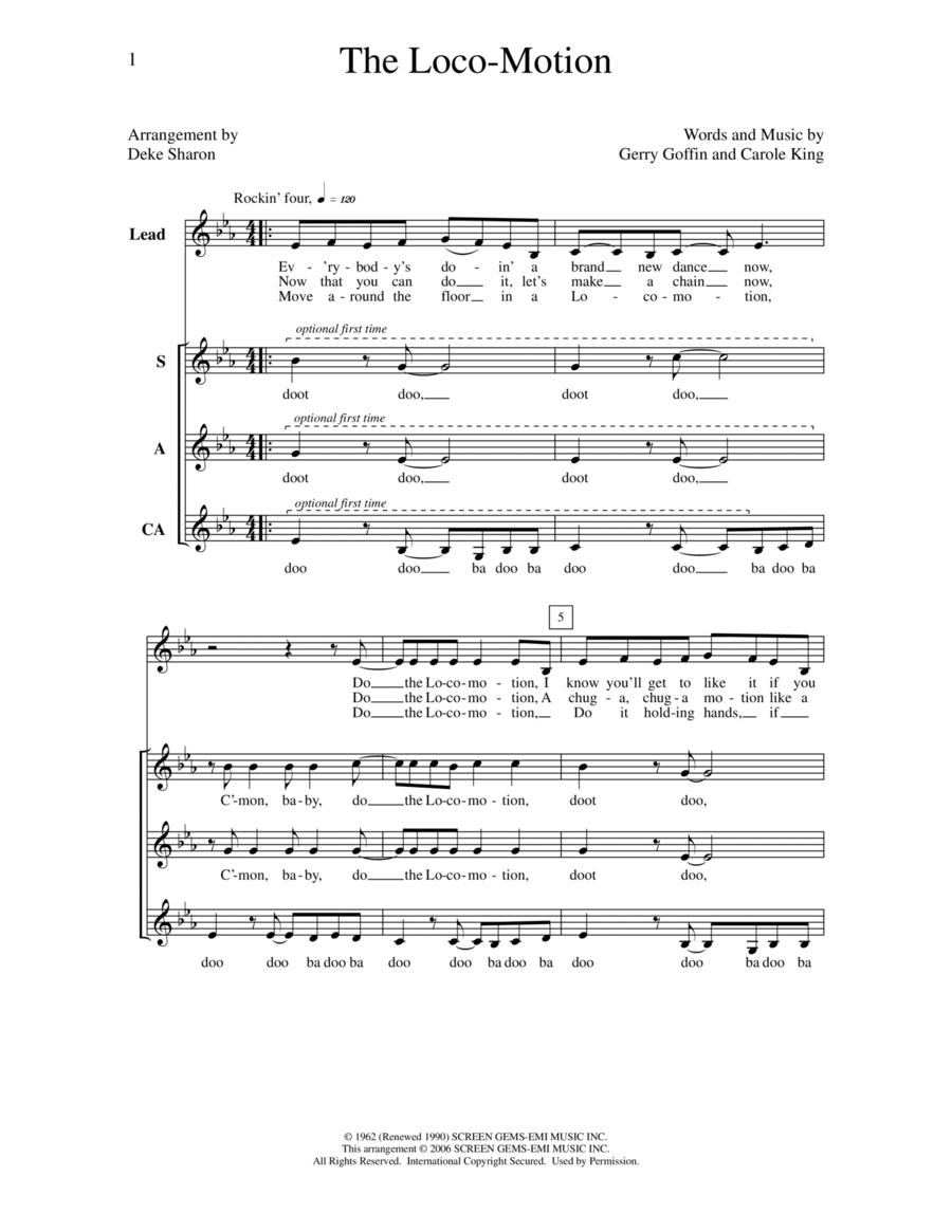The Loco-Motion by Carole King A Cappella - Digital Sheet Music