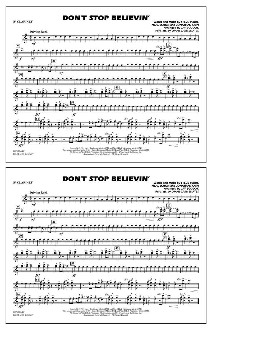 Don't Stop Believin' - Bb Clarinet