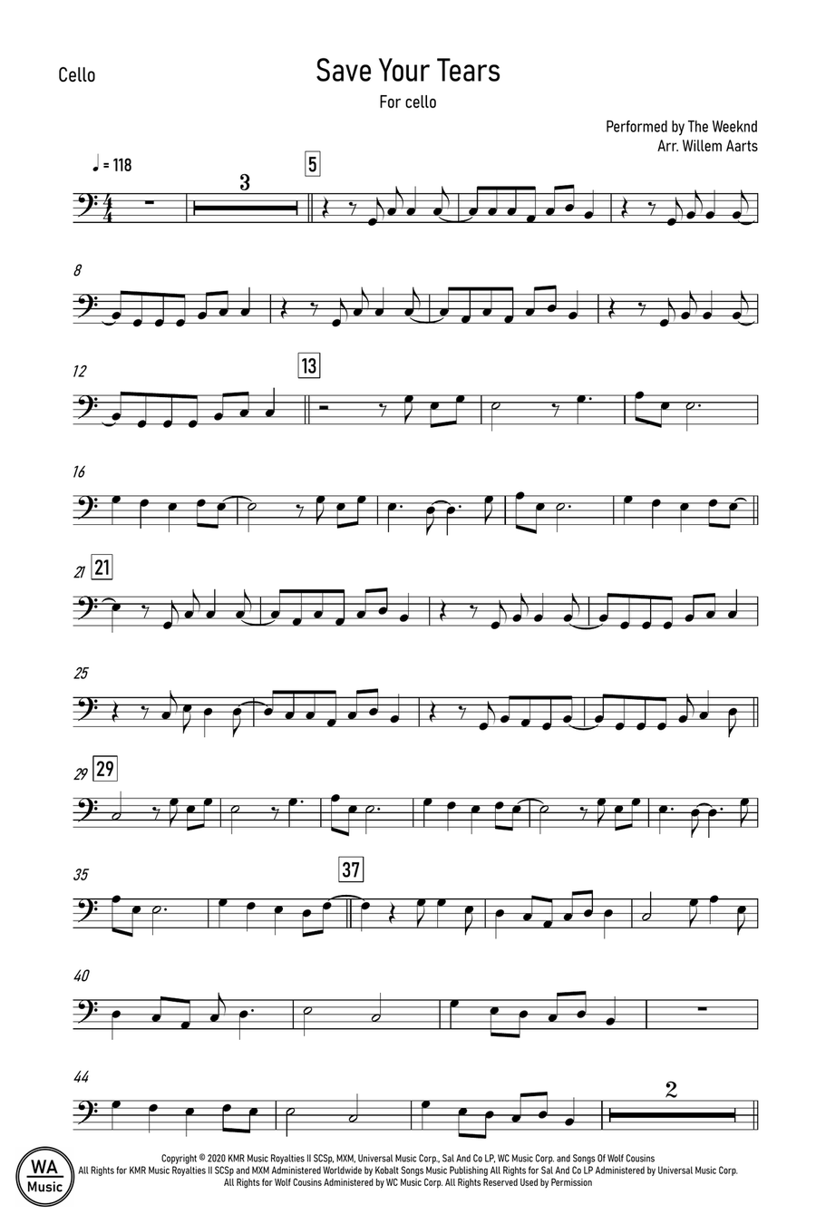 Save Your Tears Cello Solo scores gallery preview page 1