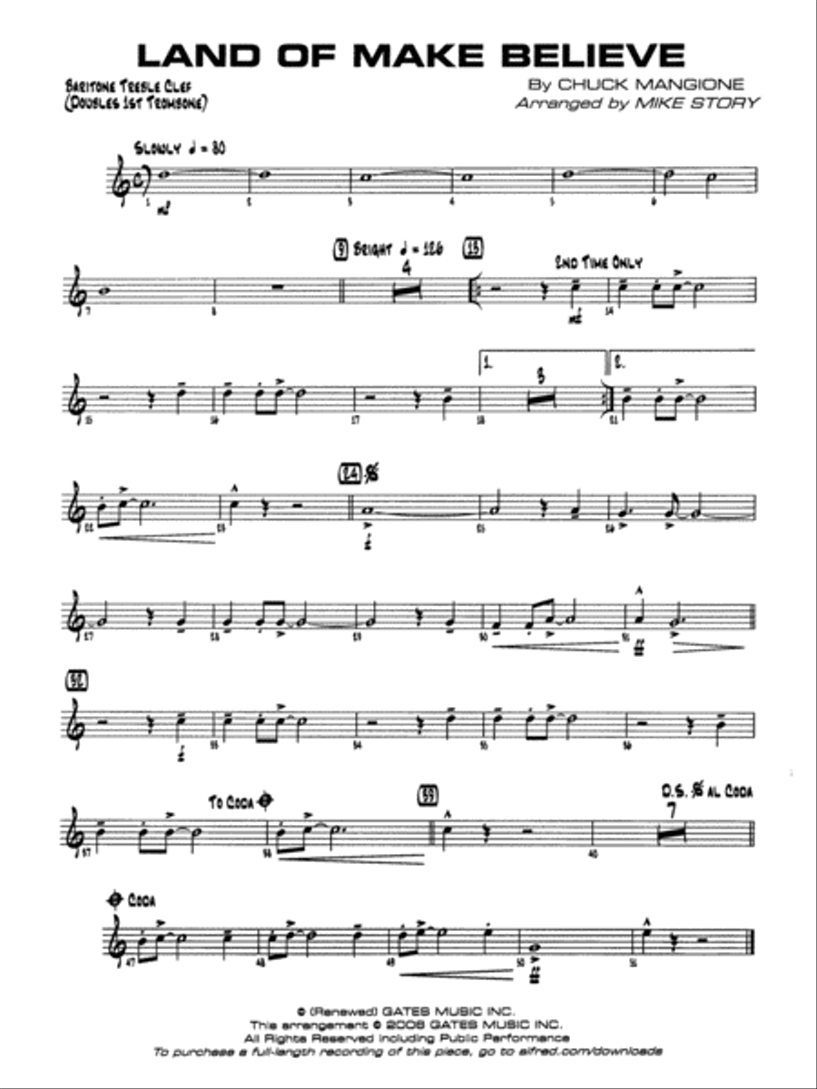 Land of Make Believe: Baritone T.C. Jazz Ensemble scores gallery preview page 1