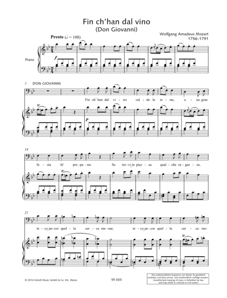 Fin ch'han dal vino by Wolfgang Amadeus Mozart Voice - Digital Sheet Music