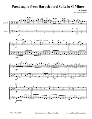 Passacaglia in G Minor Arranged for Two Cellos (cello duet, cello duo)