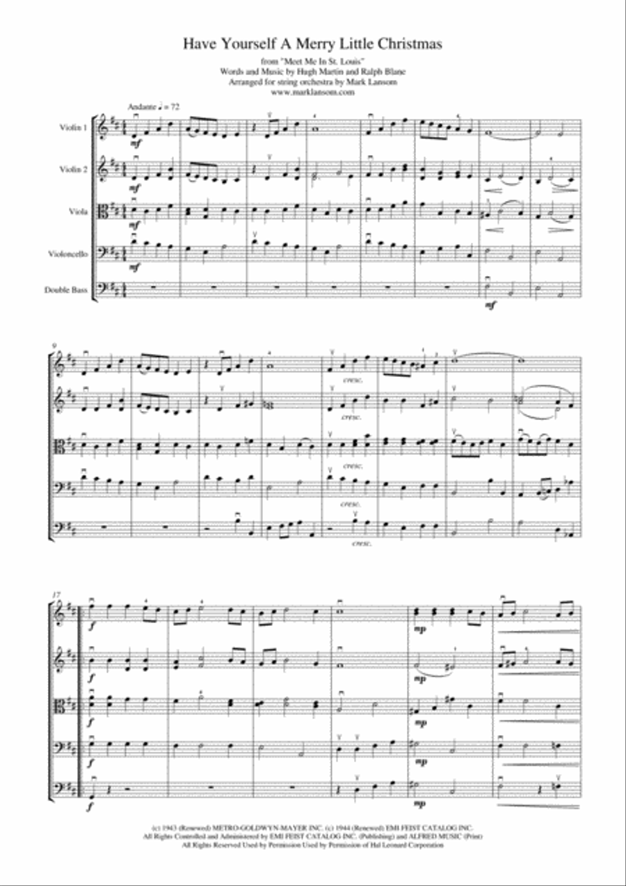 Have Yourself A Merry Little Christmas from MEET ME IN ST. LOUIS String Orchestra scores gallery preview page 1