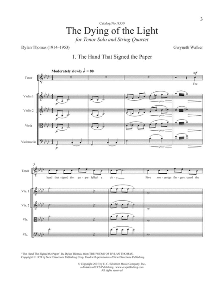 The Dying of the Light: Musical Settings of the Poetry of Dylan Thomas (Downloadable String Quartet Score)
