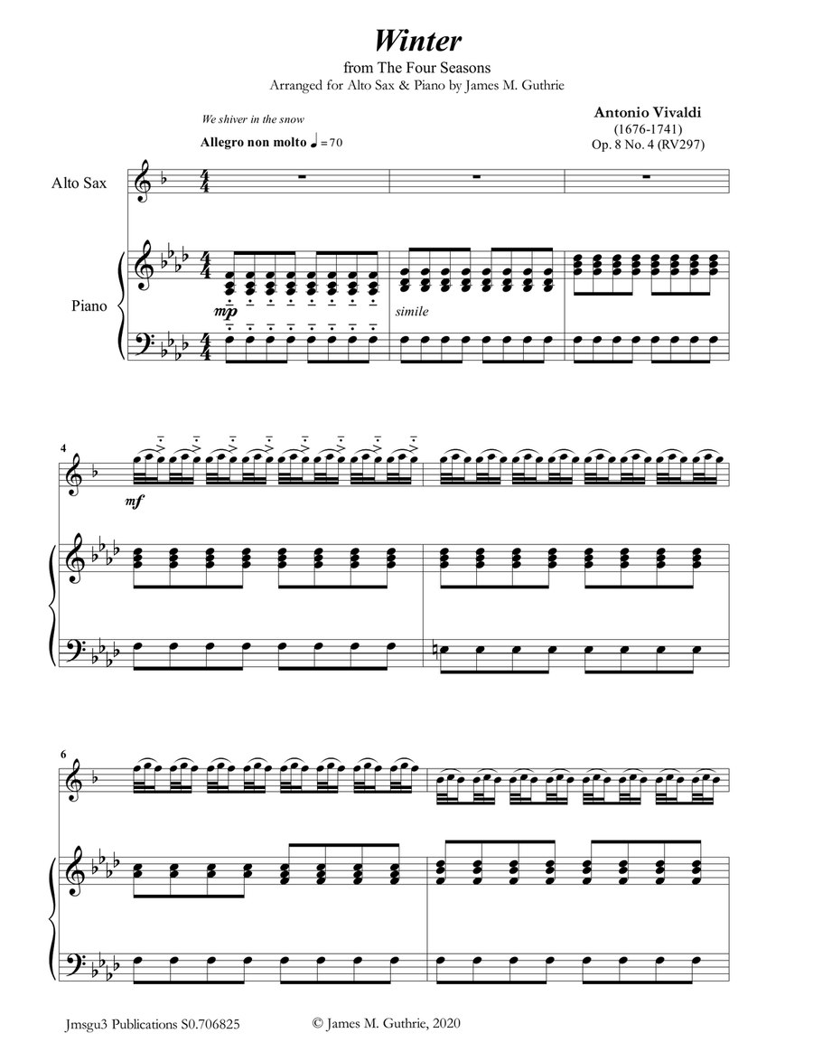 Vivaldi: Winter from the Four Seasons for Alto Sax & PIano