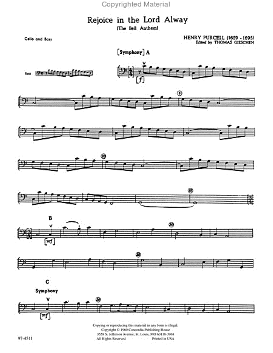 Rejoice in the Lord Alway / The Bell Anthem (Violoncello / Double Bass) Double Bass scores gallery preview page 2
