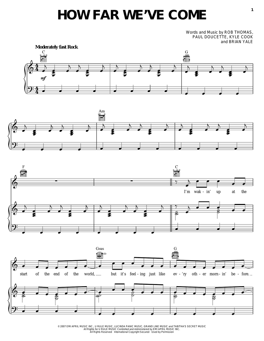 How Far We've Come Piano, Vocal, Guitar scores gallery preview page 1