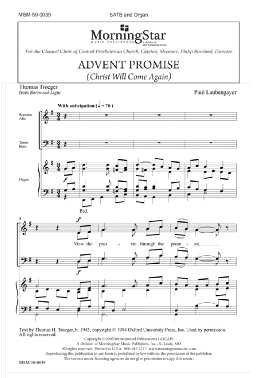 Advent Promise (Christ Will Come Again) 4-Part scores gallery preview page 1