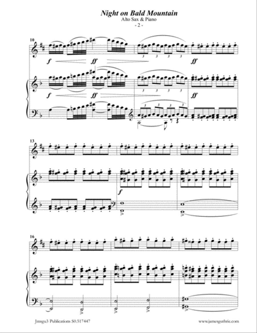 Mussorgsky: Night on Bald Mountain for Alto Sax & Piano Alto Saxophone scores gallery preview page 2