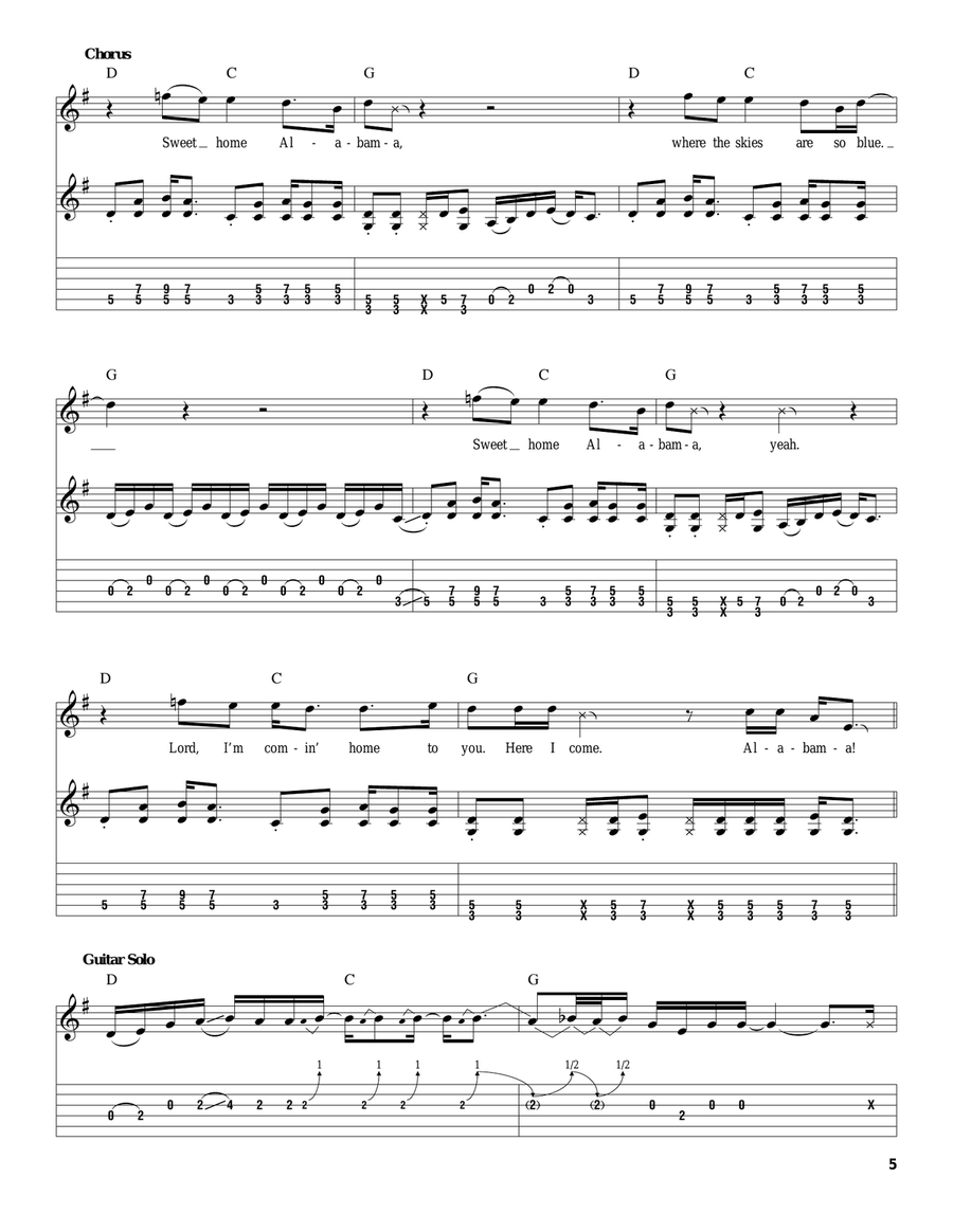 Sweet Home Alabama Sweet Home Alabama Acoustic Guitar scores gallery preview page 5