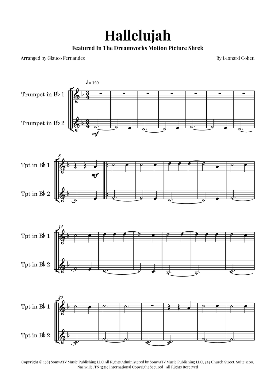 Hallelujah Trumpet Duet scores gallery preview page 1