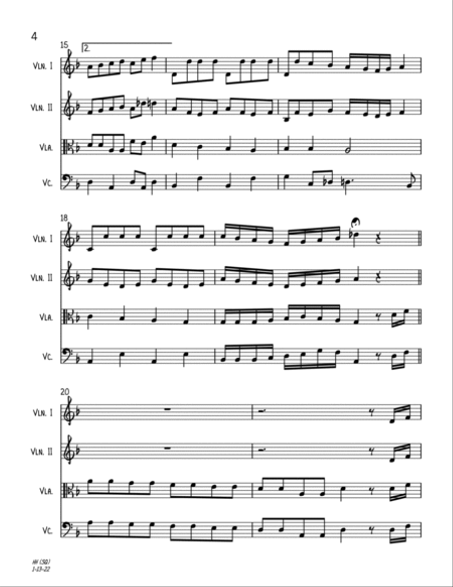 Hanerot Halalu (String Quartet) String Quartet scores gallery preview page 4