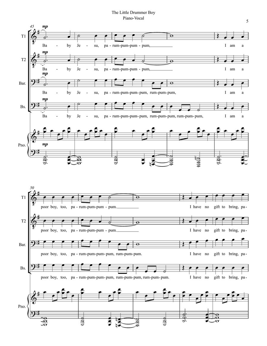 The Little Drummer Boy TTBB scores gallery preview page 5