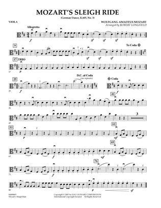Book cover for Mozart's Sleigh Ride (German Dance, K.605, No.3) - Viola