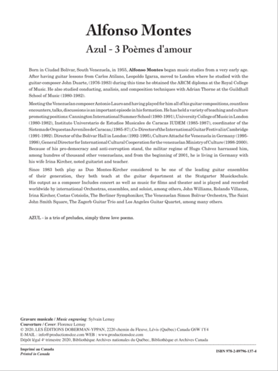 Azul - 3 Poèmes d'amour Classical Guitar scores gallery preview page 2
