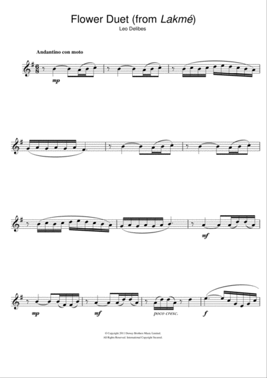 Flower Duet (from Lakme) Flute Solo scores gallery preview page 1