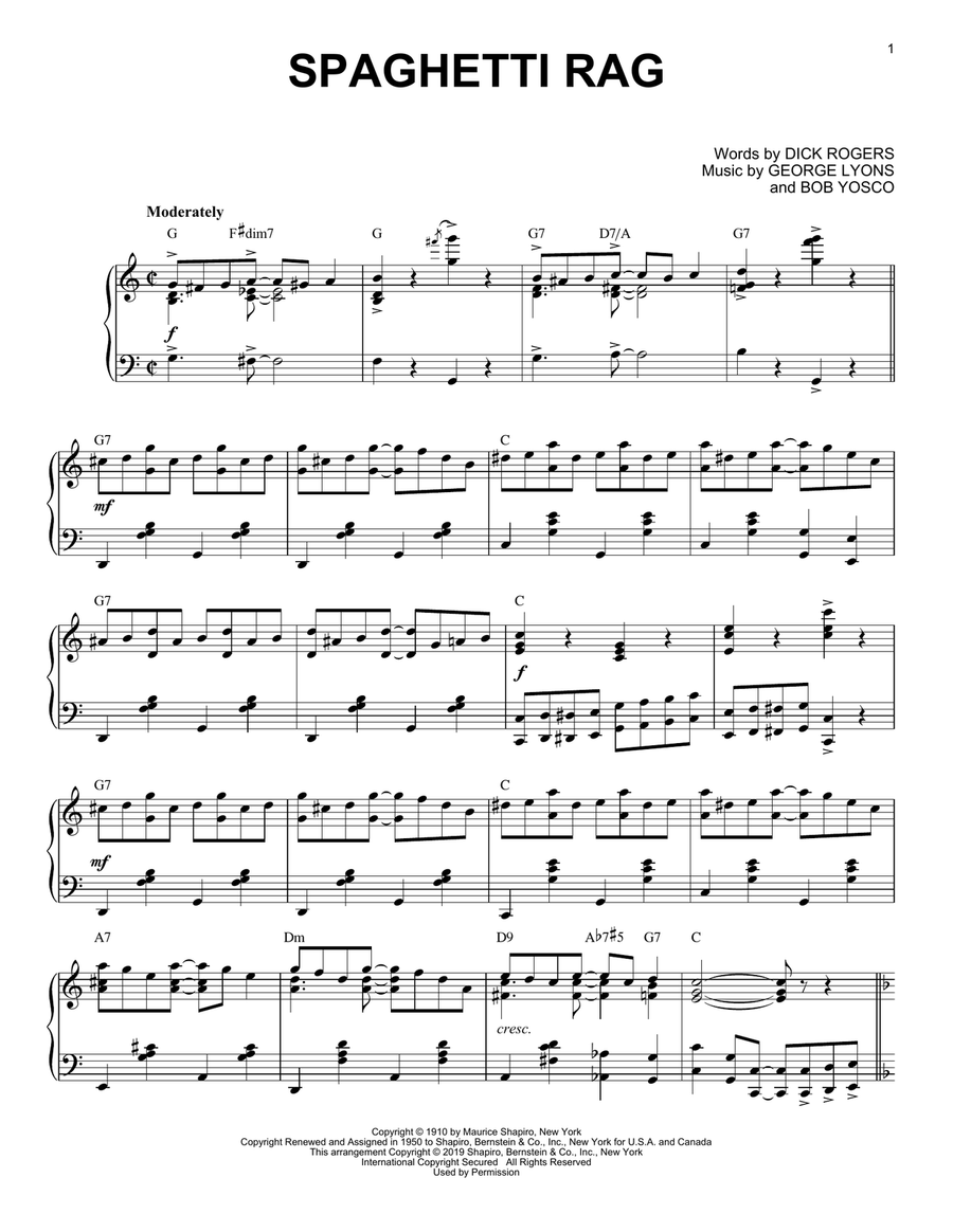 Spaghetti Rag [Jazz version] Piano Solo scores gallery preview page 1