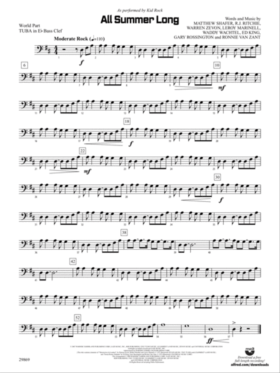 All Summer Long: (World Part) E-flat Tuba B.C. Concert Band scores gallery preview page 1