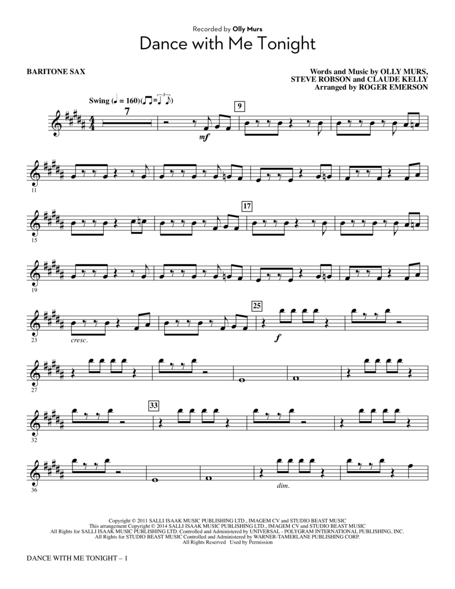 Dance with Me Tonight - Baritone Sax Choir scores gallery preview page 1