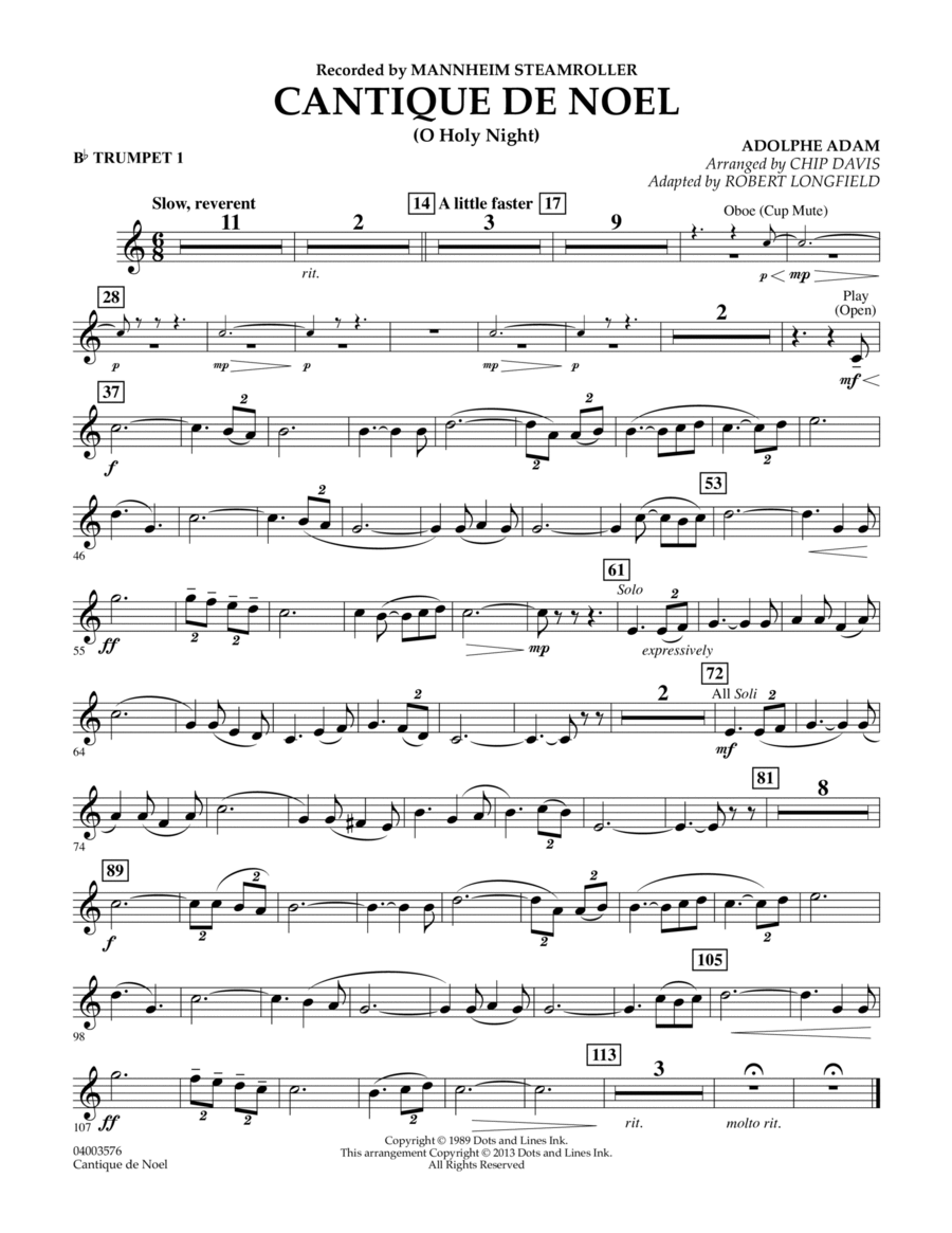 Cantique de Noel (O Holy Night) - Bb Trumpet 1 Concert Band scores gallery preview page 1