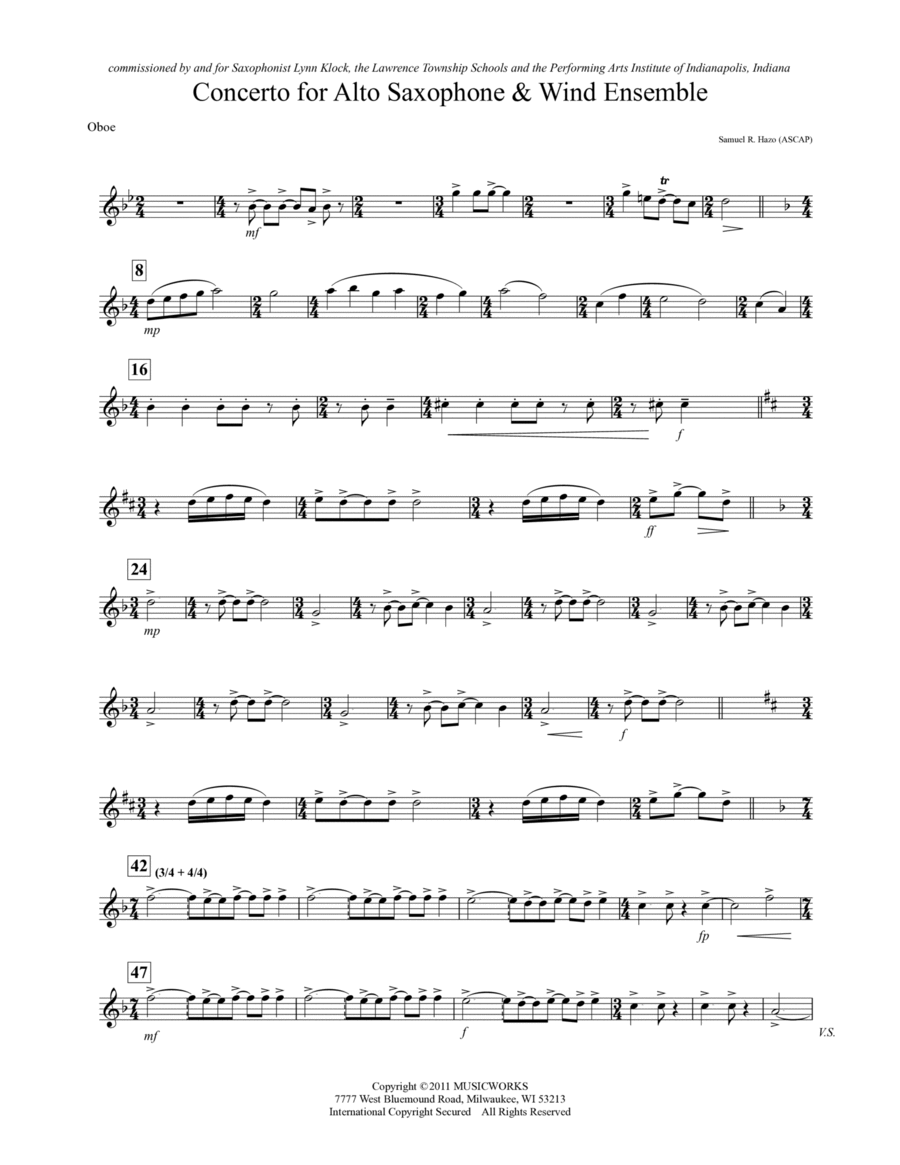 Concerto For Alto Saxophone And Wind Ensemble - Oboe