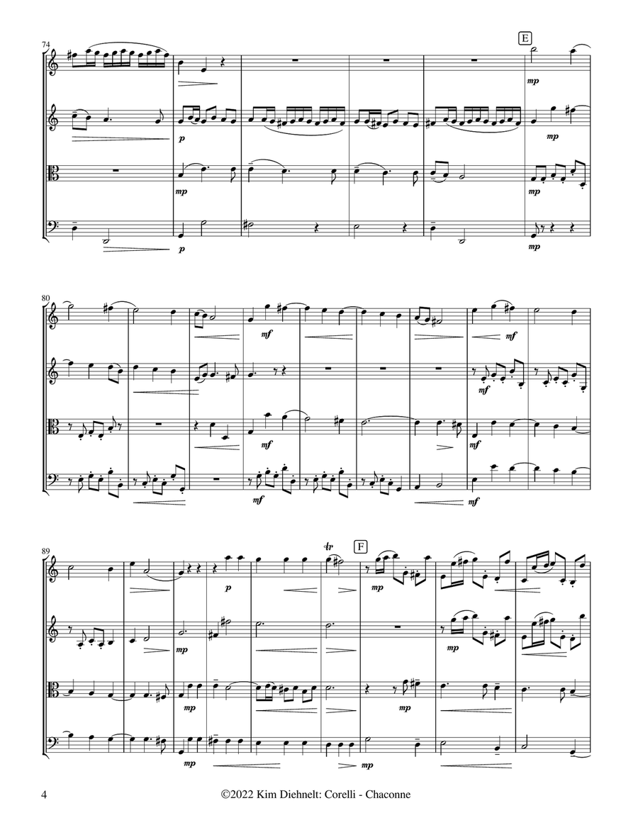 Corelli: Chaconne (Arr. Diehnelt, for String Quartet) String Quartet scores gallery preview page 5