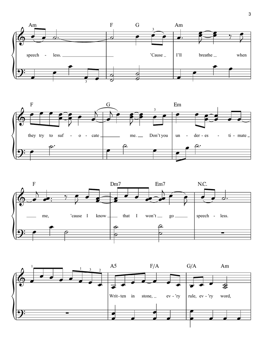 Speechless (from Disney's Aladdin) Easy Piano scores gallery preview page 3