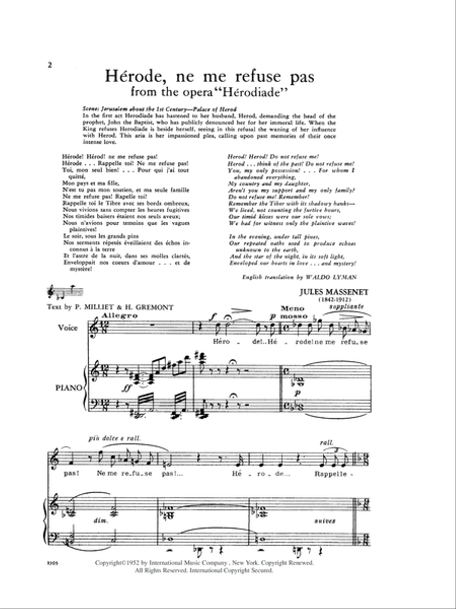 Herode, Ne Me Refuse Pas, From 'Herodiade (F. & E.) (Ms.) Mezzo-Soprano Voice scores gallery preview page 2
