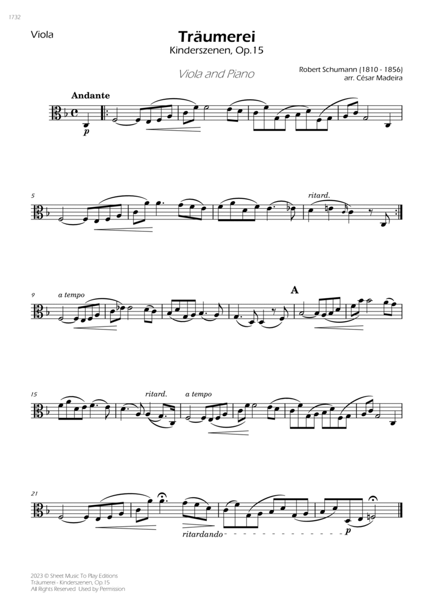 Traumerei by Schumann - Viola and Piano (Individual Parts) image number null