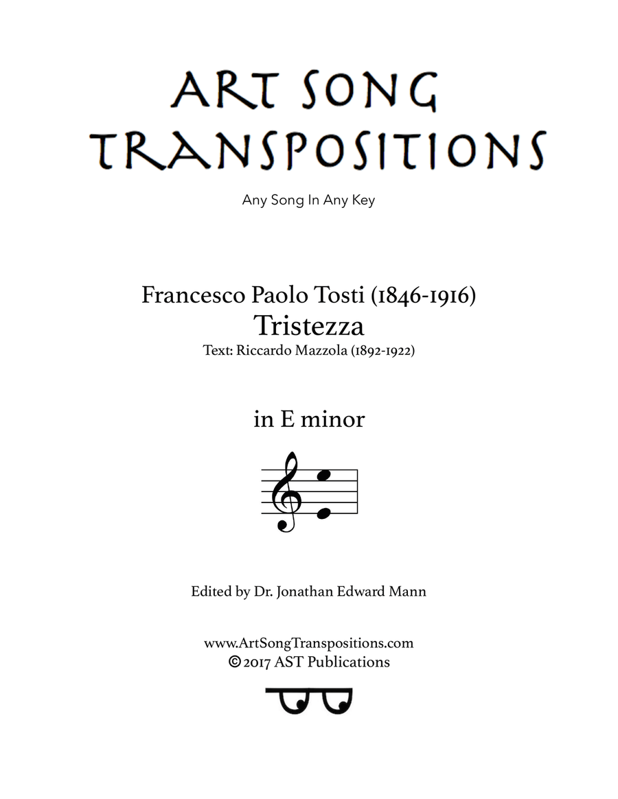 TOSTI: Tristezza (transposed to E minor) Piano, Vocal scores gallery preview page 1