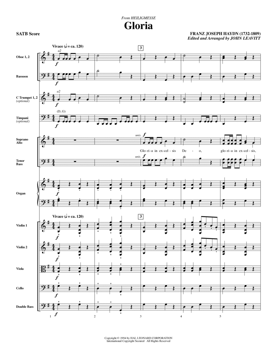 Gloria (from Heiligmesse) (arr. John Leavitt) - Full Score (SATB) 4-Part scores gallery preview page 1