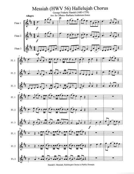 Messiah, Hallelujah Chorus (Flute Trio, Score) image number null