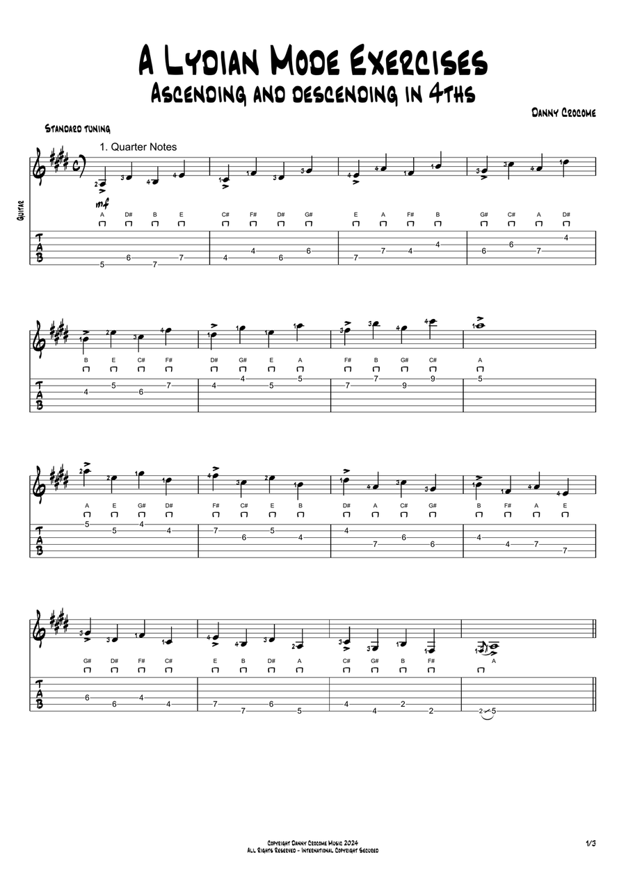 A Lydian Mode Exercises - Ascending and Descending in 4ths Acoustic Guitar scores gallery preview page 1