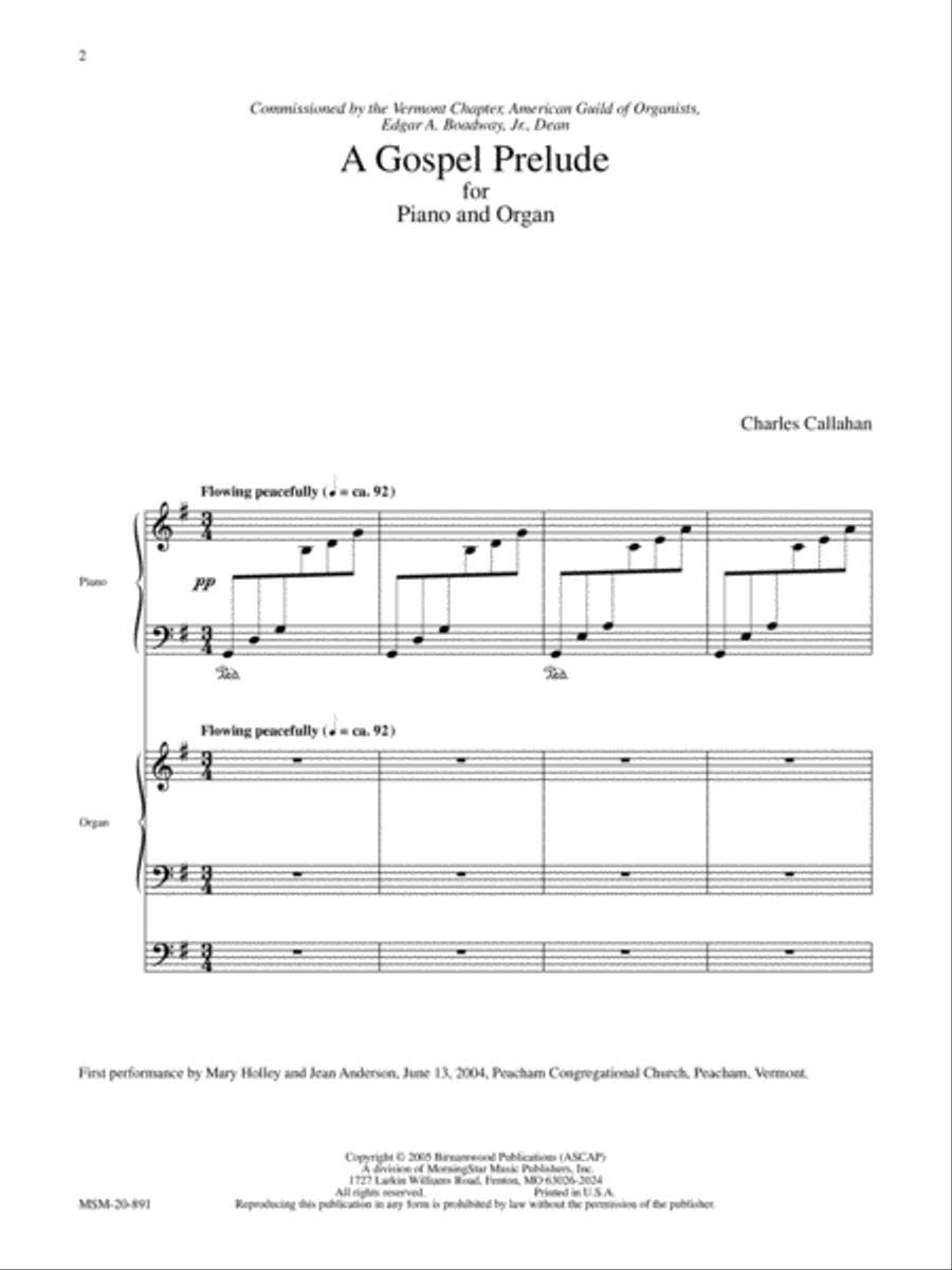 A Gospel Prelude: Duet for Piano and Organ (Downloadable)