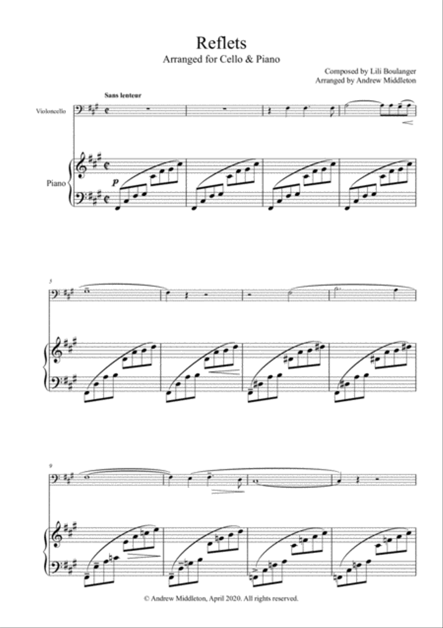 Reflets arranged for Cello and Piano Small Ensemble scores gallery preview page 3