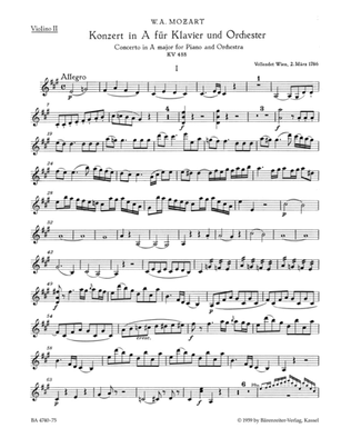 Concerto for Piano and Orchestra, No. 23 A major, KV 488