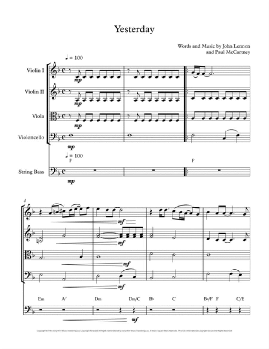 Yesterday String Quintet scores gallery preview page 4
