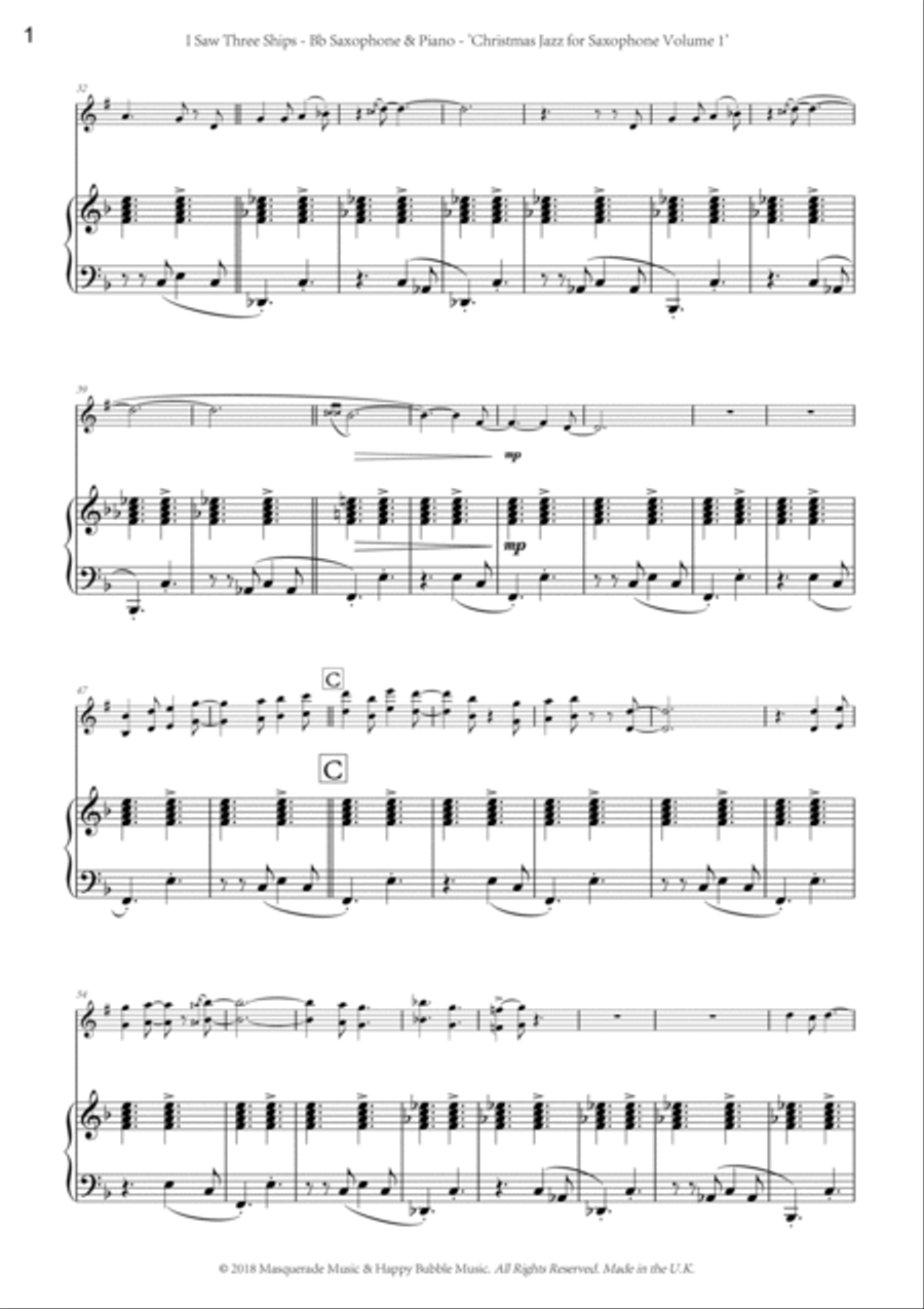 I Saw Three Ships; An arrangement that simply oozes Christmas for Bb saxophone and piano Tenor Saxophone scores gallery preview page 2