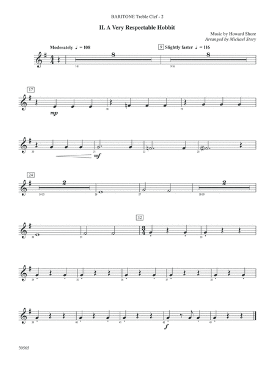 The Hobbit: An Unexpected Journey, Selections from: Baritone T.C. Concert Band scores gallery preview page 2