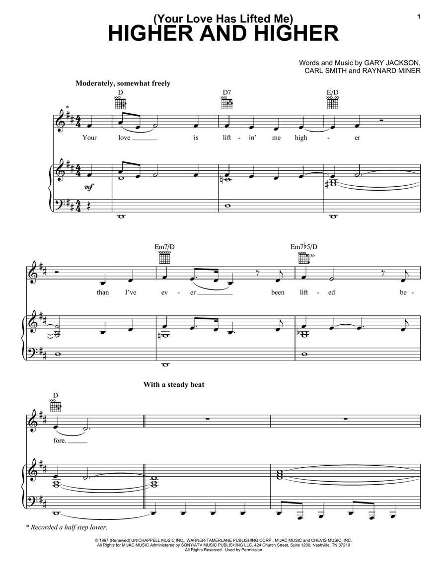 (Your Love Has Lifted Me) Higher And Higher Piano, Vocal, Guitar scores gallery preview page 1