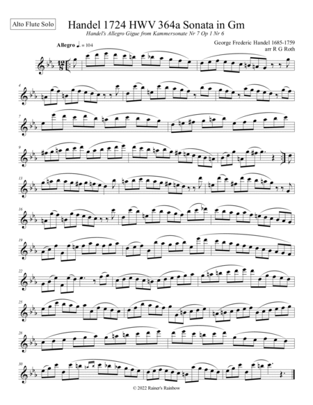 Handel's Gigue or Tarantela For Flute Pic or Alto Flute