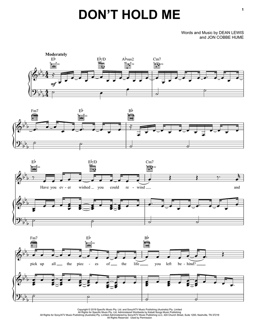 Don't Hold Me Don't Hold Me Piano, Vocal, Guitar scores gallery preview page 1