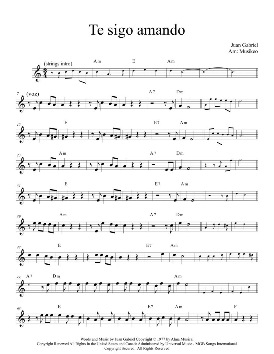 Te Sigo Amando Te Sigo Amando Voice Solo scores gallery preview page 1