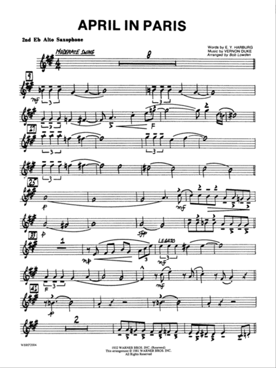 April in Paris: 2nd E-flat Alto Saxophone Jazz Ensemble scores gallery preview page 1